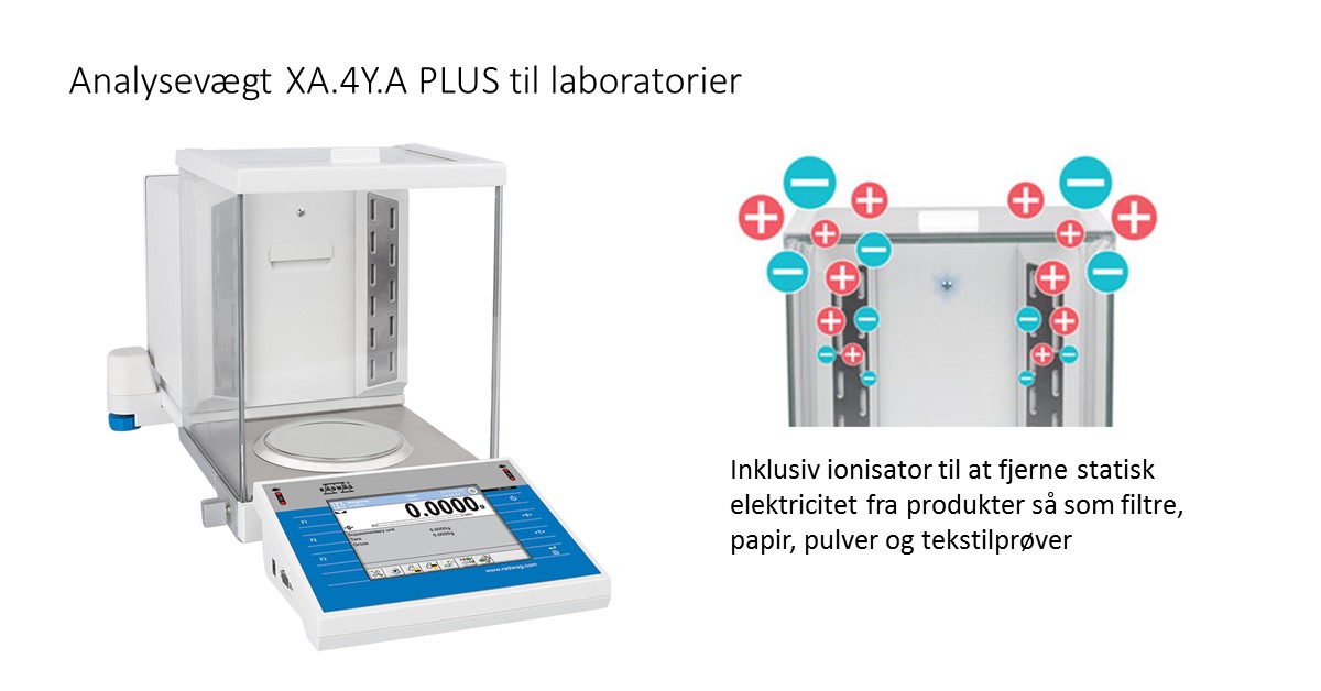 Analysevægt med høj læsbarhed og ionisator